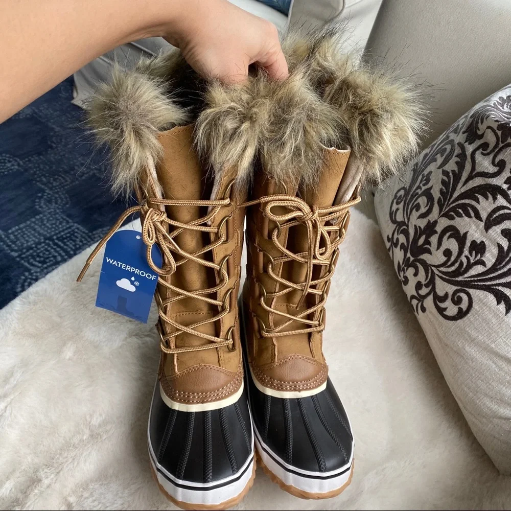 👢 JBU BY JAMBU TAN BLACK FAUX FUR LEATHER WATERPROOF TALL BOOTS!